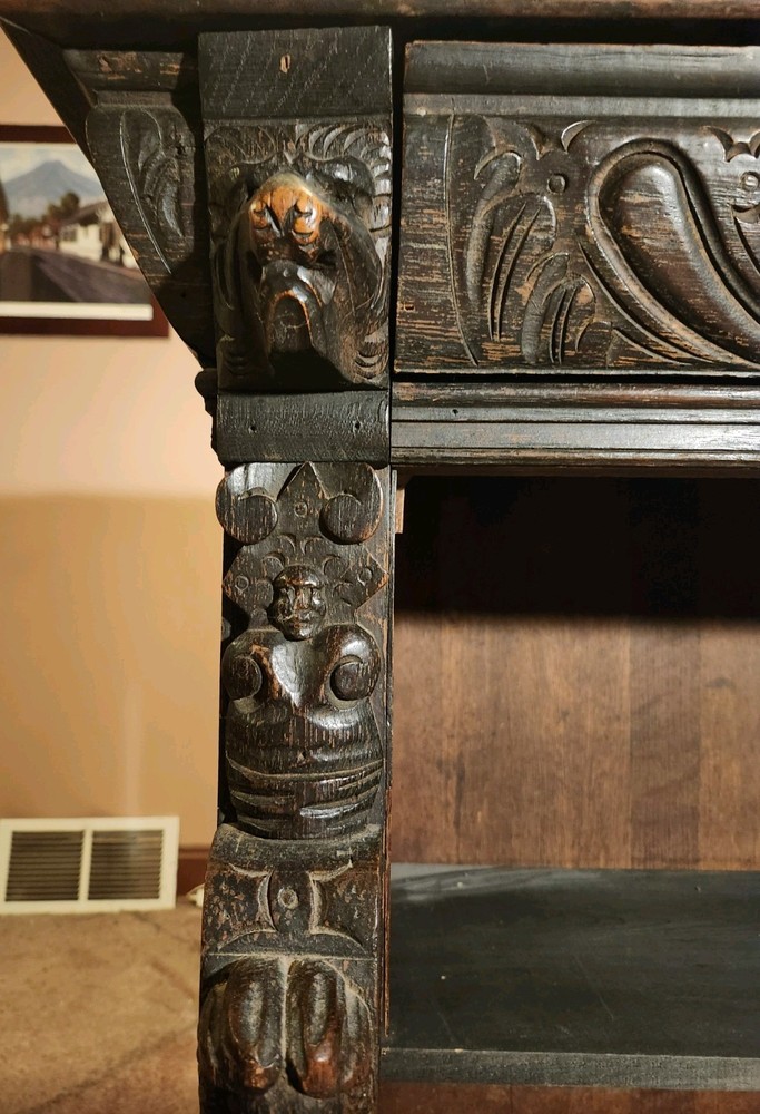 Antique Carved Oak Bookcase Cupboard