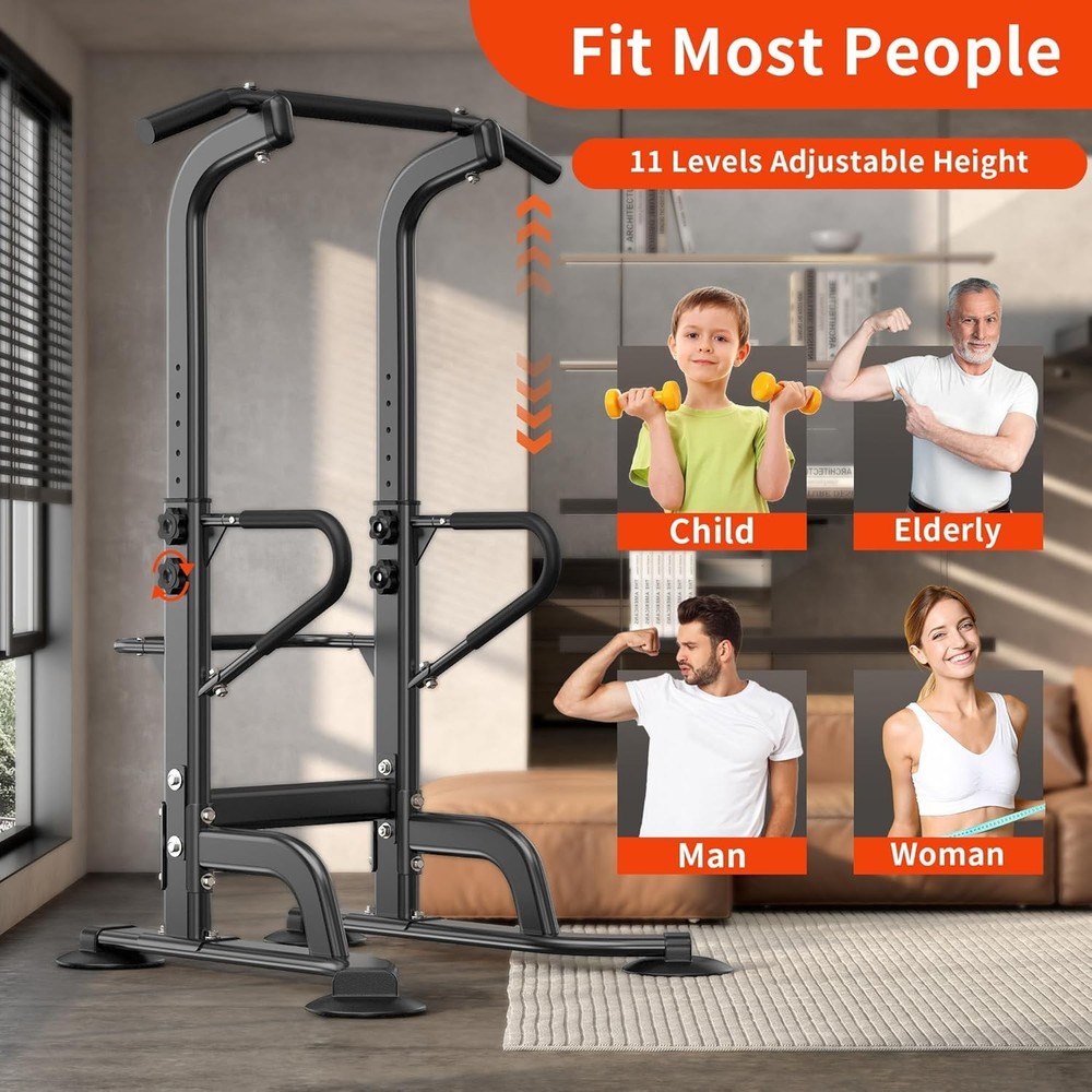 Multi-Function Power Tower 11 Height Adjustable Pull Up Bar and Dip Station US