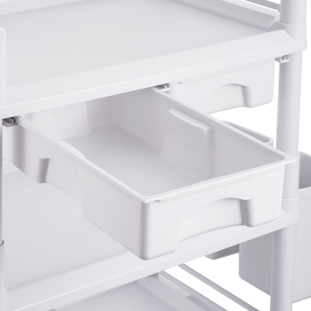 Rolling Lab Cart with 3 Trays & Trash Cans, Mobile Storage Trolley
