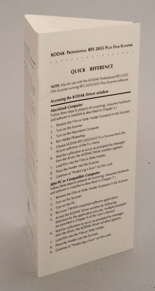 KODAK RFS 2035 SCANNER MANUAL & REFERENCE ITEMS
