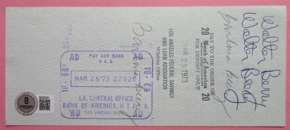 Walter Berry Opera Singer Signed Check - Beckett BAS