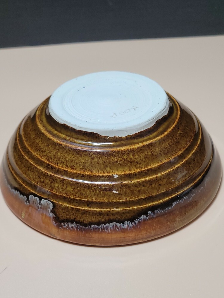 Hand Crafted Studio Art Pottery Signed KOOP , Brown Drip Glazed Bowl Dish Candy