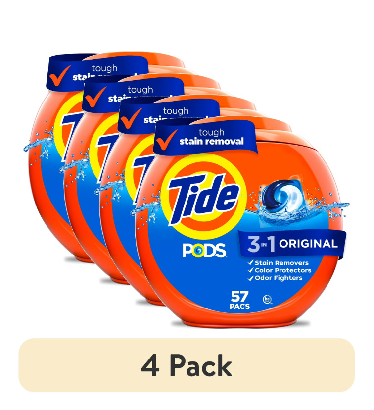 (4 pack) Tide PODS Liquid Laundry Detergent Pacs, Original Scent, 57 Count
