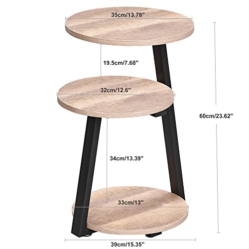Round End Table Side Table with Metal Frame, Accent Table Nightstand Greige