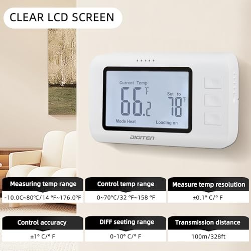 Remote Control Thermostat - Pre-Wired Temperature Controller for Heaters & AC, ℃