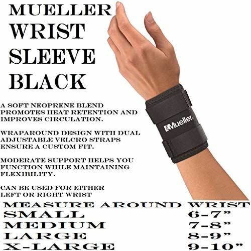 Mueller Wrist Sleeve Soft Neoprene Blend, provides warmth, wraparound design, Bl