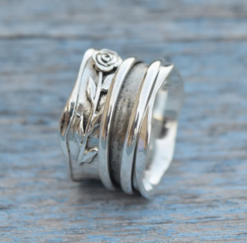Solid 925 Sterling Silver Band & Spinner Meditation Handmade Ring All Size