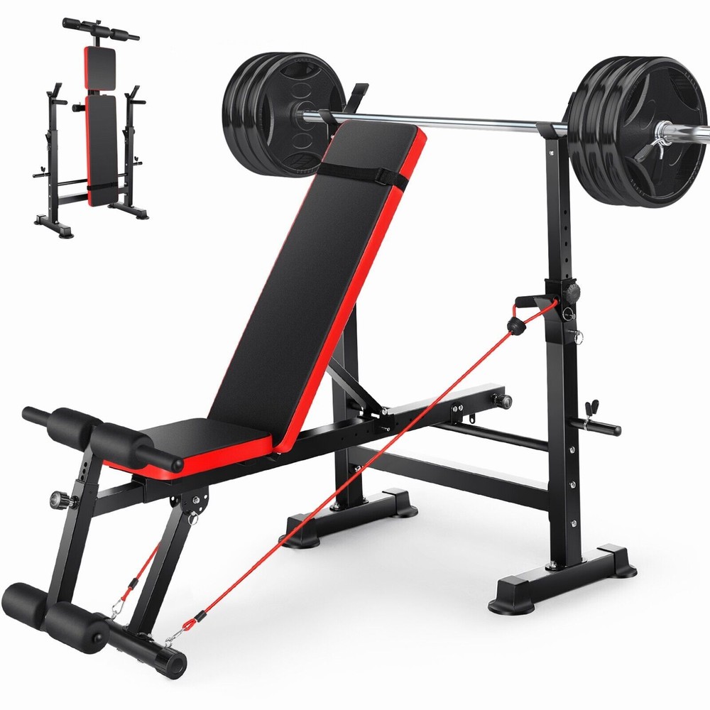 600lbs Adjustable Weight Bench Set w/Squat Barbell Rack^Foldable Workout Bench💪