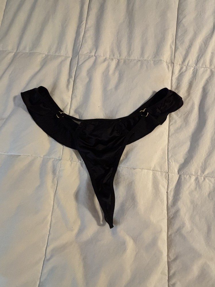 VTG black Satin String Bikini flutter thong Panties Size 7/L