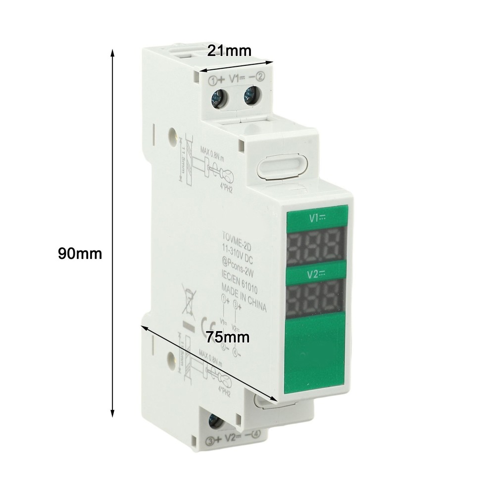 Compact For Din Rail Mountable Voltage Meter with LED Display for DC Use