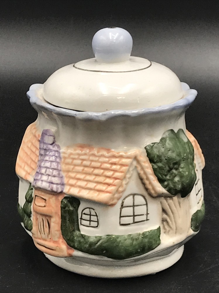 VINTAGE COTTAGE THEME SUGAR BOWL HEAVY.