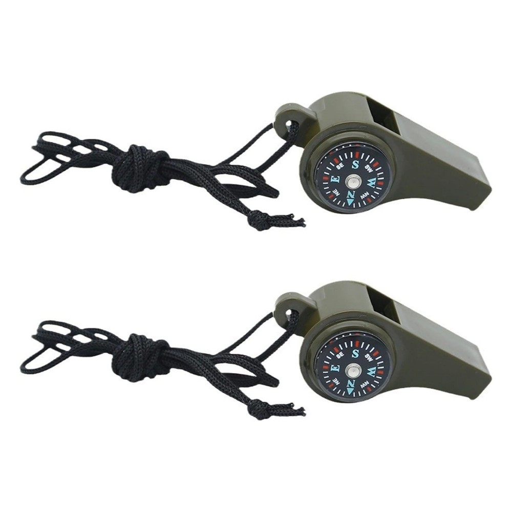 2 Pack Multi-Function Survival Whistle with Compass Thermometer for Hiking