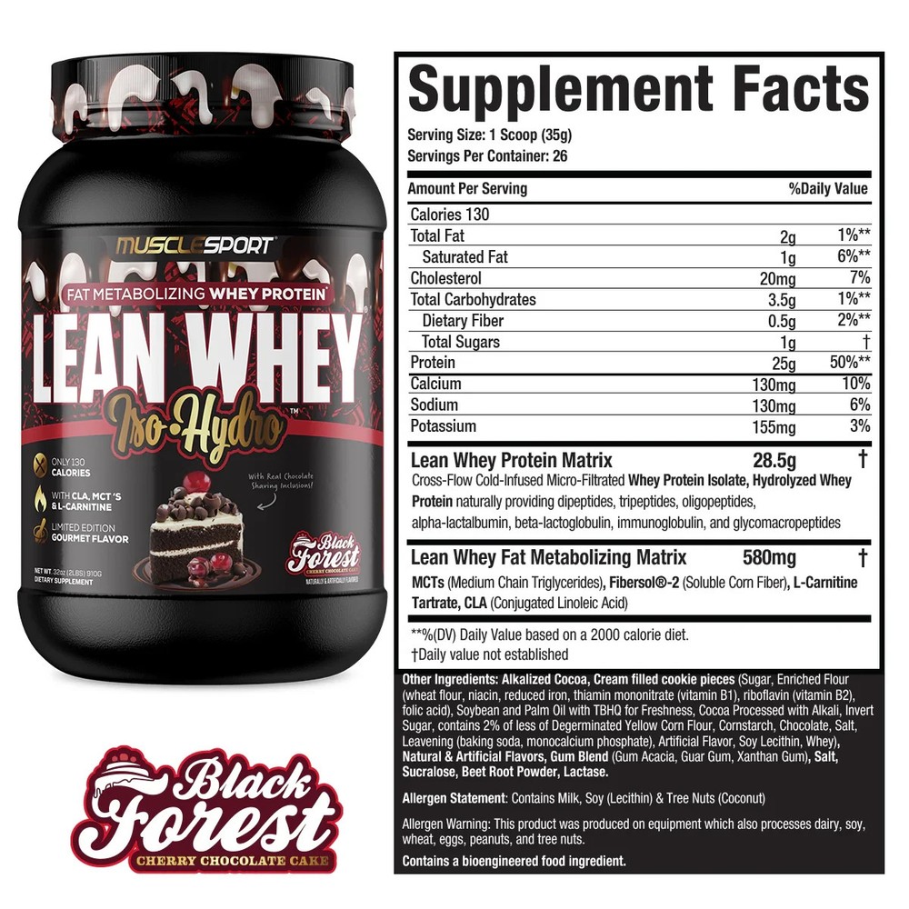 Lean Whey, Iso-Hydro, BLACK FOREST CHERRY, 2 lbs (908 g)