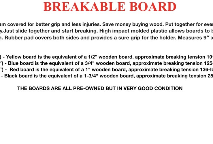 Rebreakable Breaking Boards Karate Strike Force Martial Arts Training 2 Colors