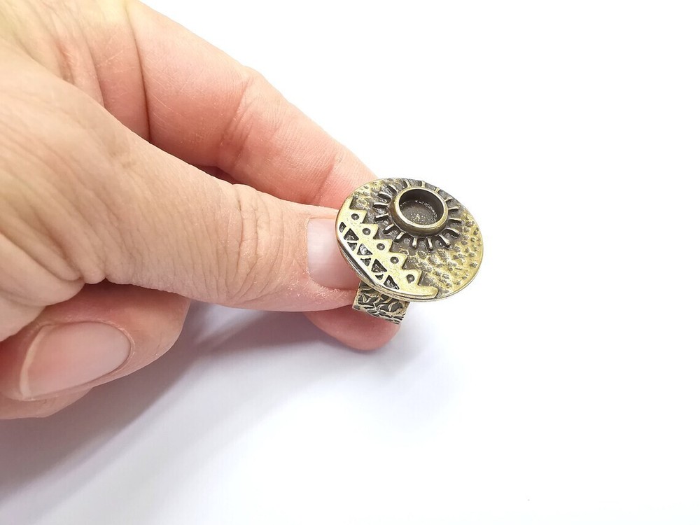 Sun Motif Ring Blank Setting, Cabochon Mounting, Adjustable Resin Base, Inlay
