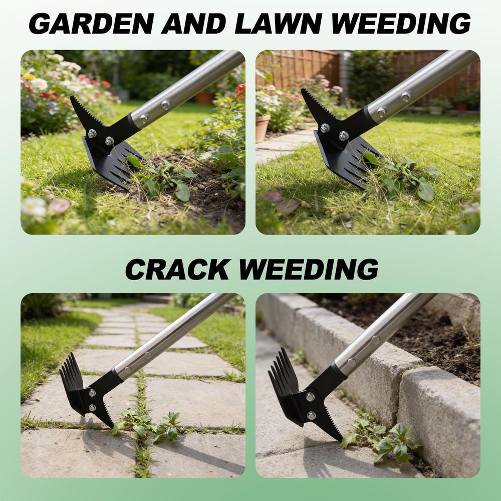 Weed Puller 61" Adjustable Long Handle,2-in-1 Weed Rake & Crack Weeder with D...
