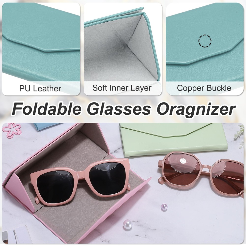 Foldable Glasses Case, 4Pcs Triangle Magnetic Sunglasses Case, Deep Blue Tones