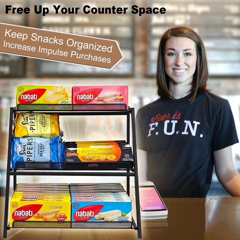 Candy Display Rack with Pull-out Tray, 3-Tire Snack Organizer for Countertop ...