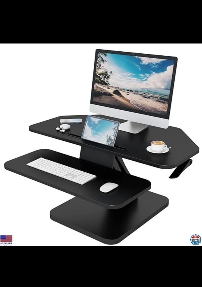 GSD76 32" Black Corner Standing Desk Converter - Adjustable Sit-Stand Riser
