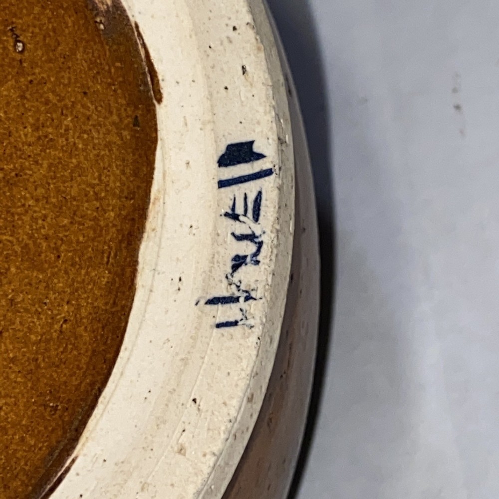 Teapot Signed Pottery Bamboo Handle Blue; Kitchen Decor