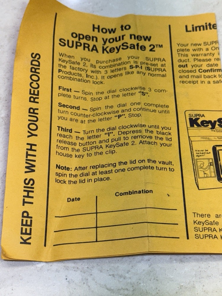 Supra C Heavy-Duty Vintage Key Storage Combination Lock Box - LOCKED - NO CODE