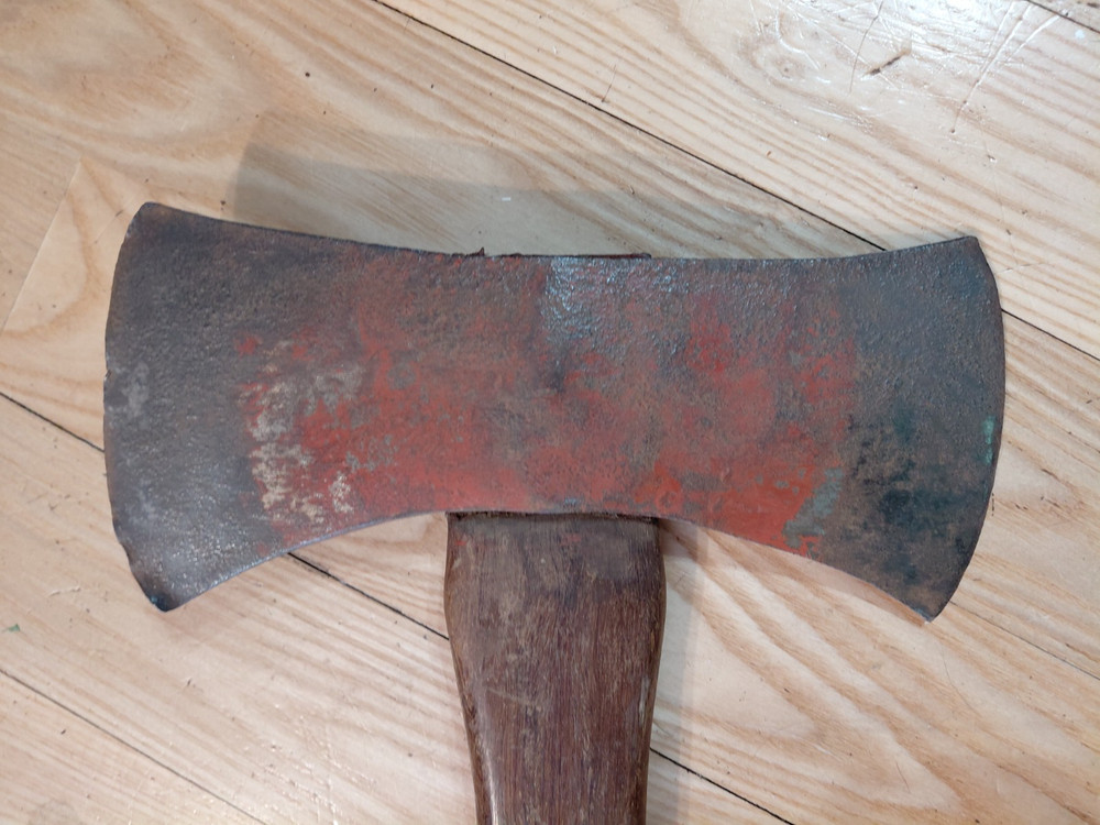 UNBRANDED - DOUBLE BIT AXE WTH ORIGINAL HANDLE- some red paint