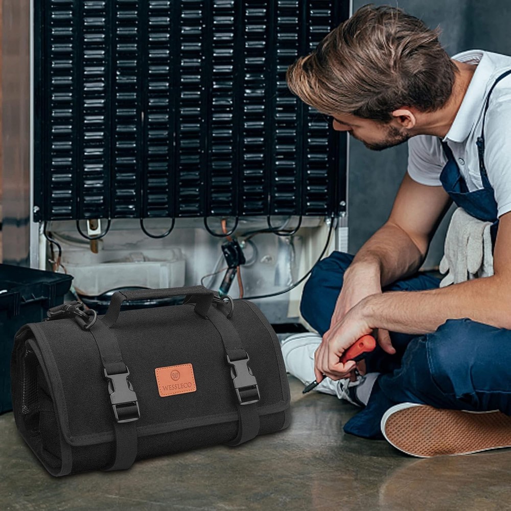 Tool Roll - Canvas Wrench Tool Organizer with 4 Pockets Black