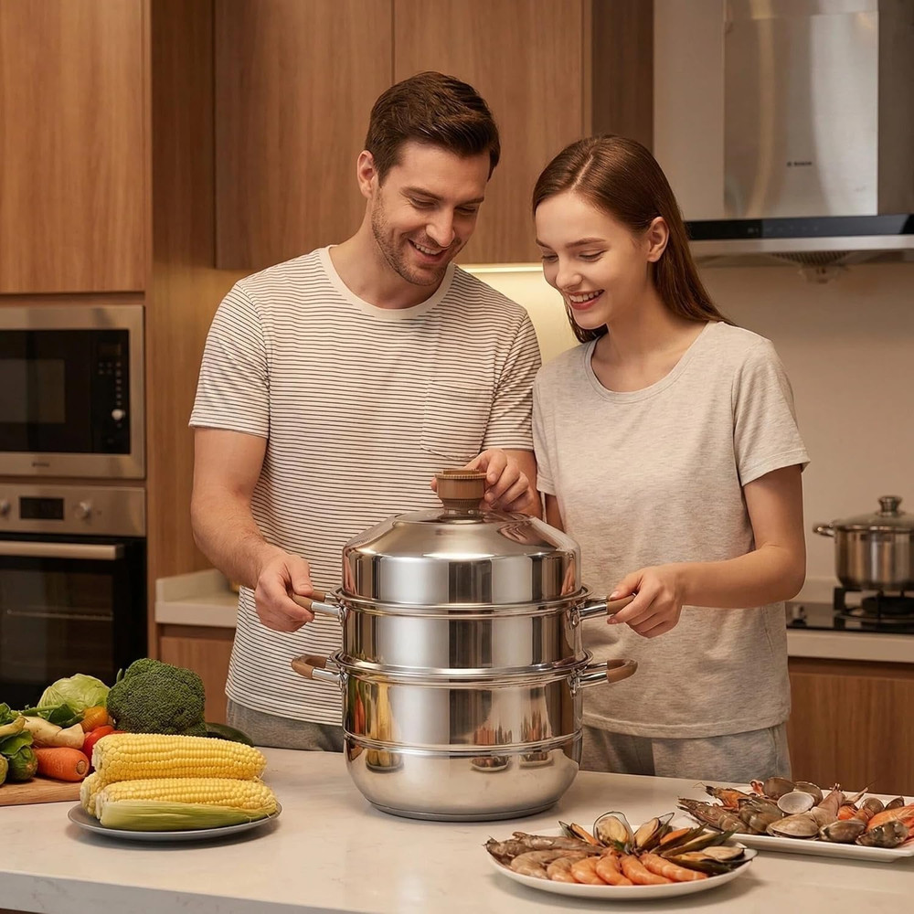 3-Tier Stainless Steel Steamer – Heavy Duty, Timer Function, Stackable Design fo