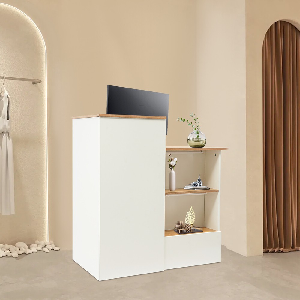 Reception Desk with LED Lights - Modern Office Front Counter & Storage