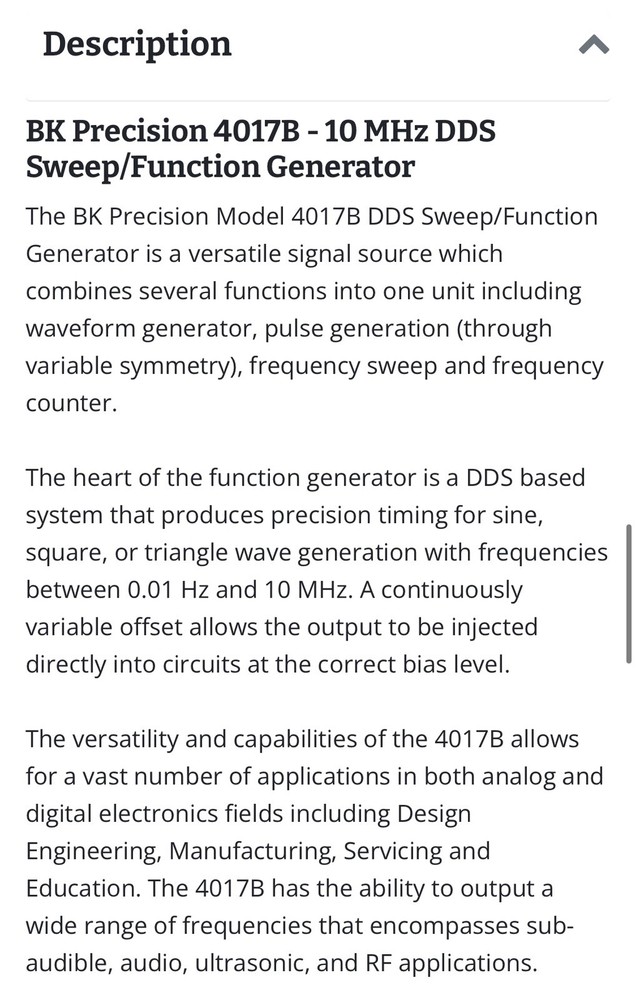B&K Precision 4017B 10 MHz DDS SWEEP/FUNCTION Generator
