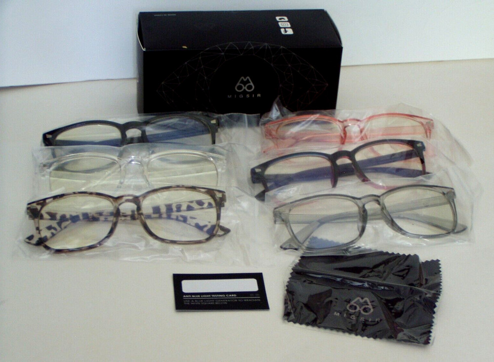 6 Assorted Pairs Migsir Blue Light Blocking Glasses Eyeglasses Cloth Card Light