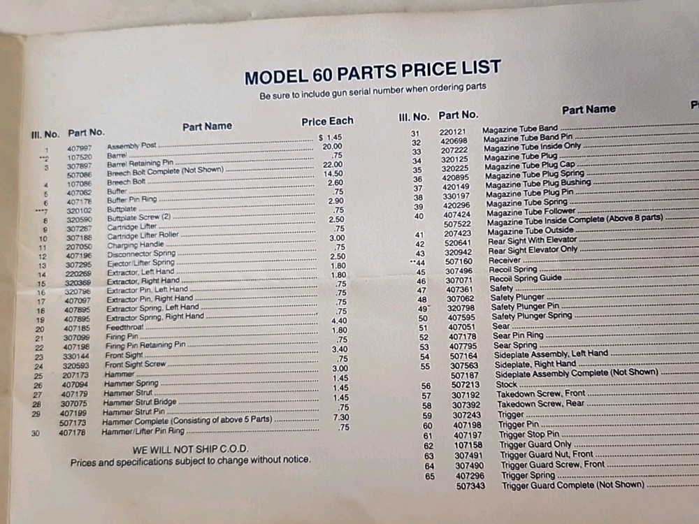 1982 Glenfield Model 60 Autoloader Owners Manual