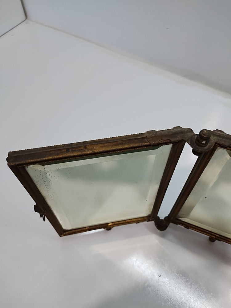 vitage brass triptych folding mirror