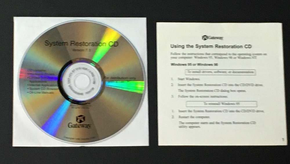 Windows System Restoration CD v 7.3 Copyright 1998 Windows 95, 98 or Windows NT