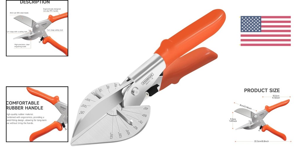 Durable Stainless Steel Miter Shear Cutter with Adjustable Angle & Lock