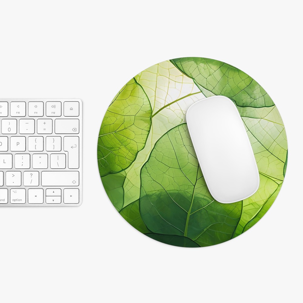 Green Leaf Pattern Mouse Pad | Botanical Desk Accessory