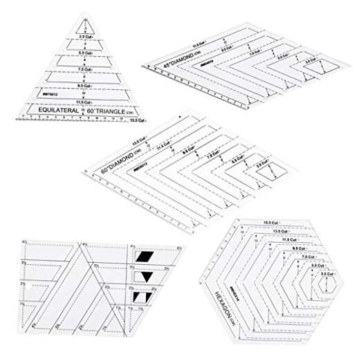 ERIOKK 5Pcs Creative Grids Quilting Templates Set,Drafting Triangles 45 60