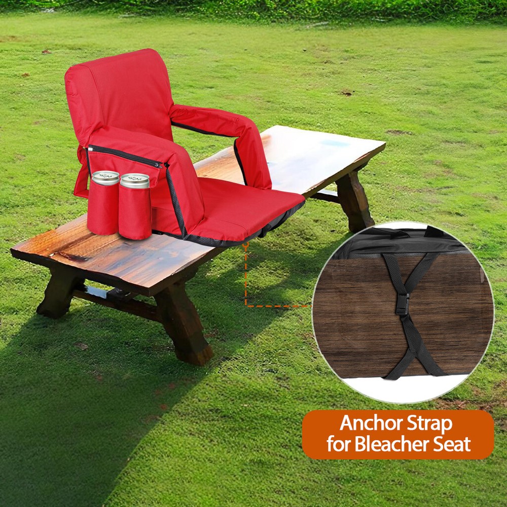 Folding Reclining Stadium Chairs forBleachers with Back and Arm Support Red
