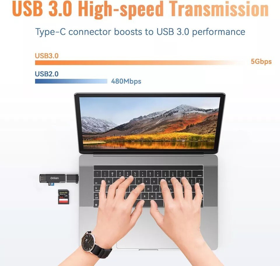 SD Card Reader USB 3.0 Dual USB A & USB C to Micro SD/SD Memory Card Adapter for