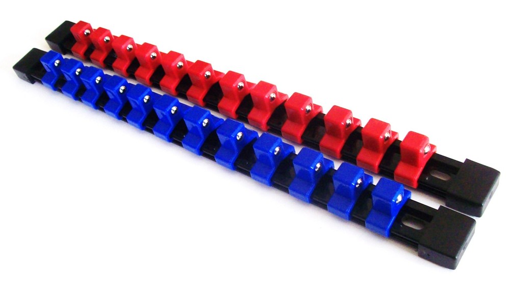 2 GOLIATH INDUSTRIAL 1/2" ABS MOUNTABLE RED/BLUE SOCKET RAILS HOLDERS ORGANIZER