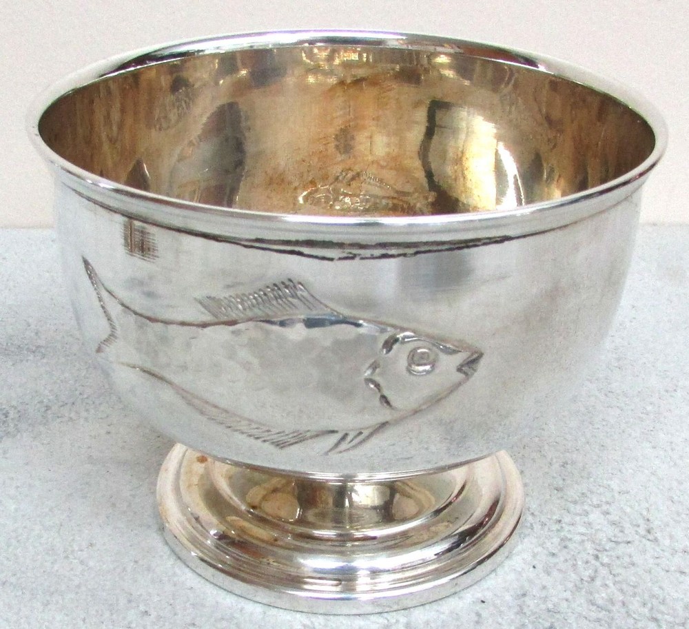 FABULOUS VINTAGE ITALIAN SILVER FISH PATTERN BOWL & UNDER DISH TABLEWARE