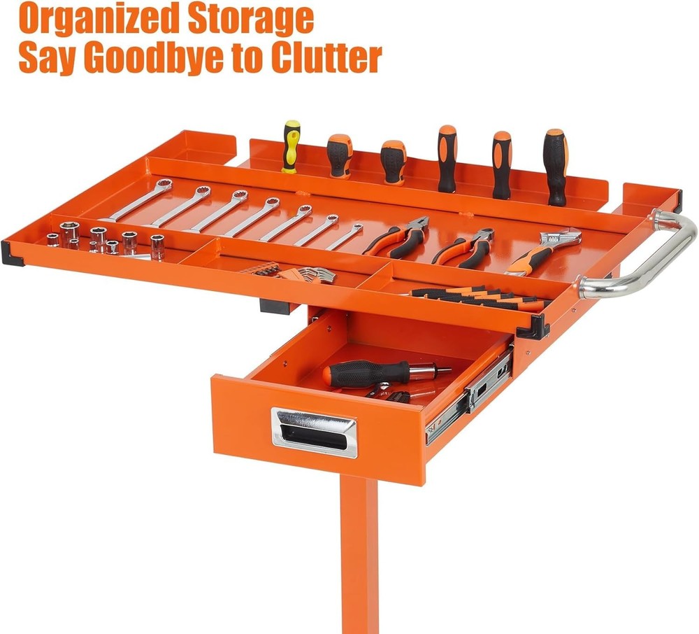 Workbench with Locking Casters, Adjustable Height 35"-44.8" Rolling Steel