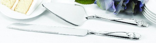 Wedding Silverplated Cake & Knife Serving Set Graceful Heart