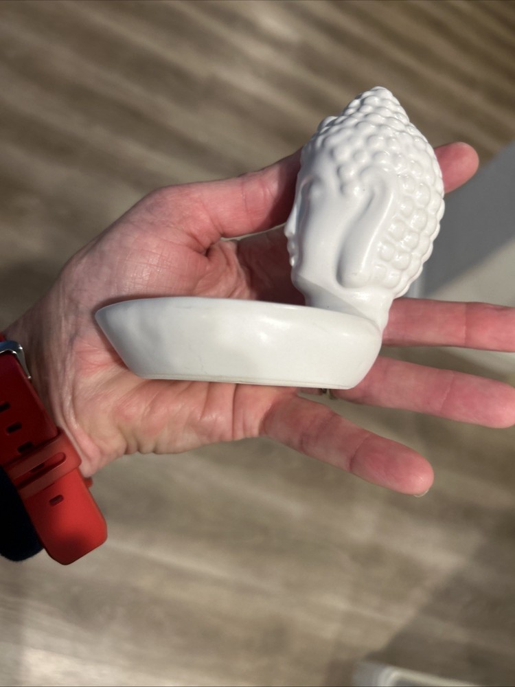 CERAMIC WHITE BUDDHA HEAD INCENSE HOLDER