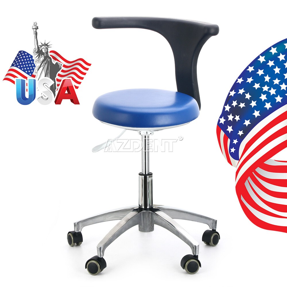 Dental Chair Assistant Stool Armrest Adjustable Height PU Leather 360° Rolling