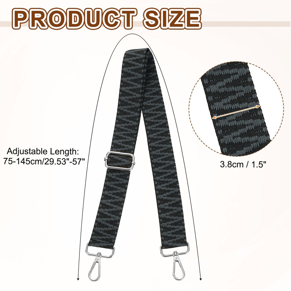 Purse Straps Replacement Crossbody with Silver Buckle, Black