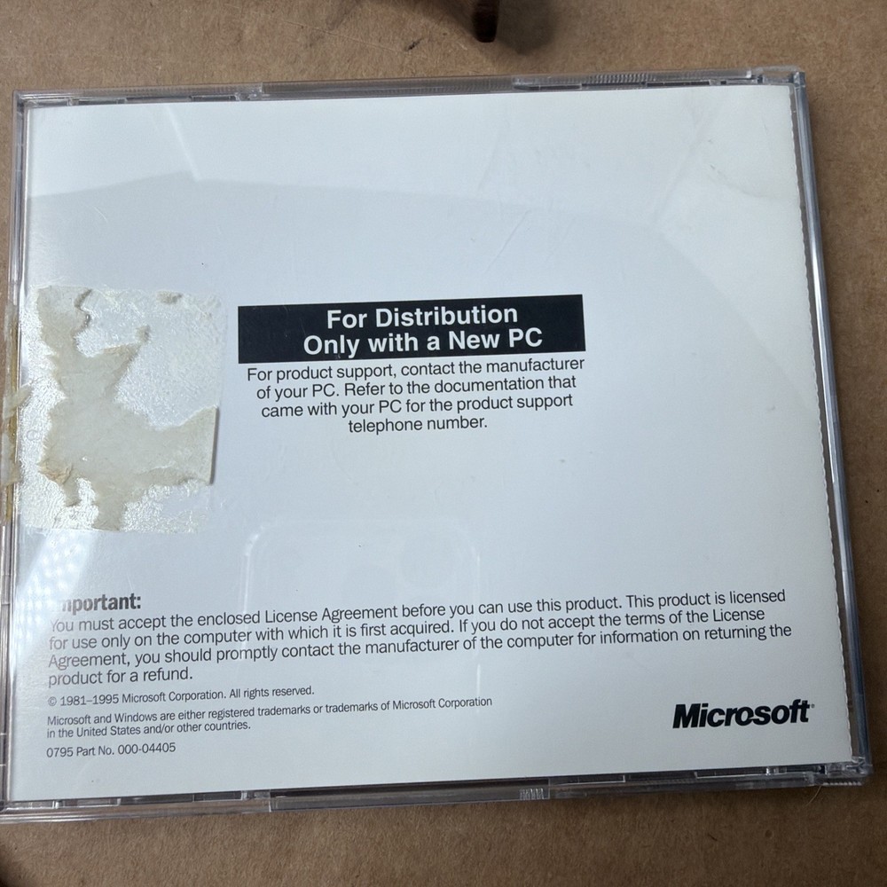 Microsoft Windows 95 Original Install CD-ROM, COA/Product Key & User Guide Used