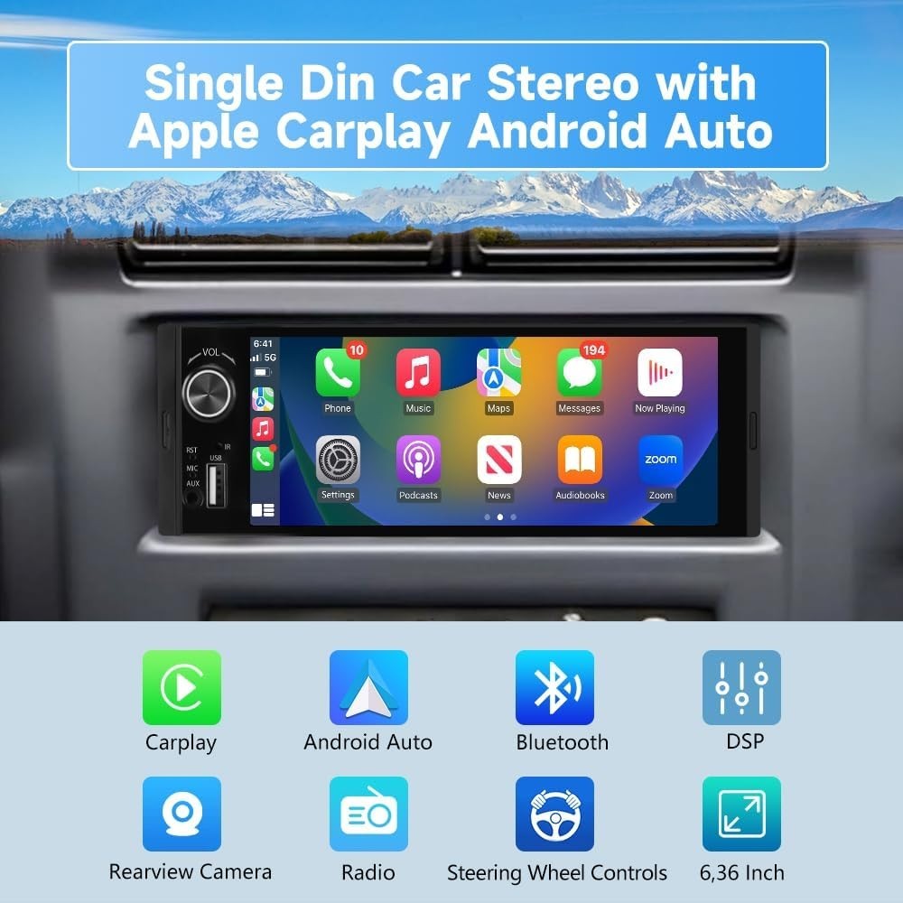 CarPlay & Android Auto Single Din Car Stereo