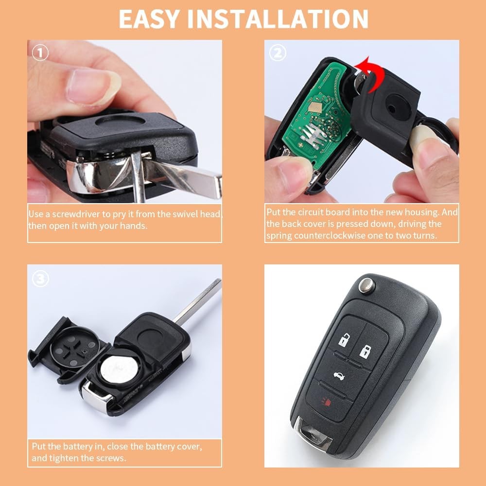 4 Button Key Fob Keyless Entry Remote Shell Case Replacement for Chevy black