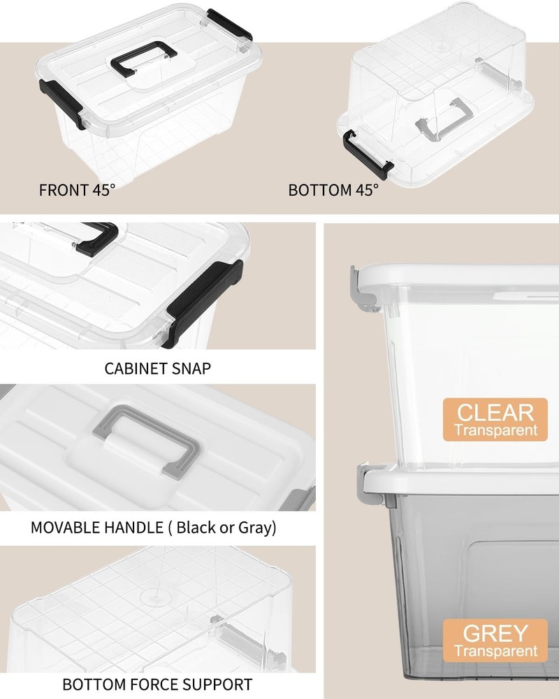 Plastic Storage Bins W/ Lids 6 Pack Storage Organizer 7 Quart Stackable Storage